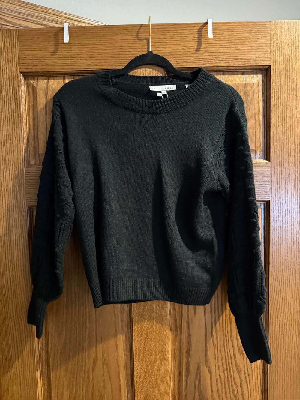 Black Cable-Sleeve Crewneck Sweater